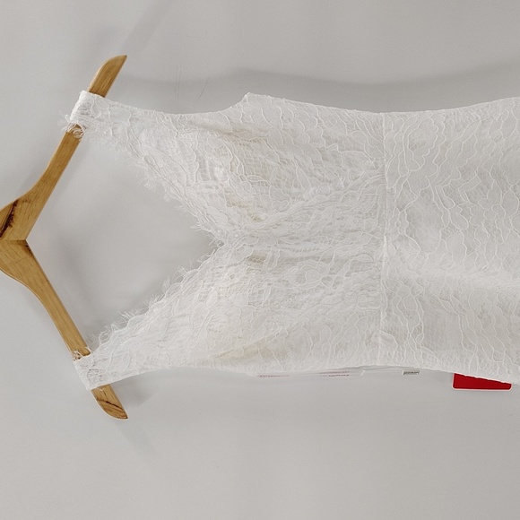 JJs House White V-neck Lace Midi Length Lace Overlay Sleeveless Wedding Dress - Picture 2 of 9